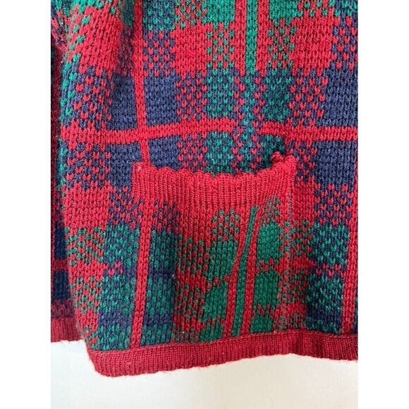Tally Ho Sweater Women XL Red Plaid Granny Holiday Festive 80s Vtg Regal Grandpa - Picture 4 of 14